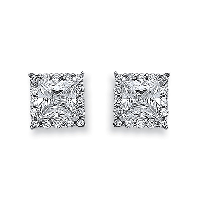 9ct White Gold Princess Cut  CZ Stud Earrings