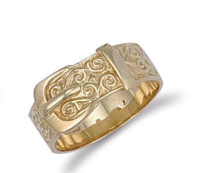 9ct Gold Solid Gents Patterned Buckle Ring