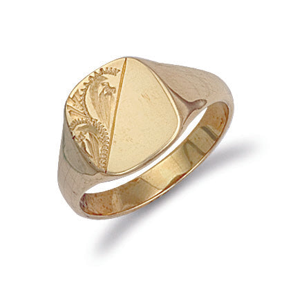 9ct Gold Cushion Engraved Signet Ring