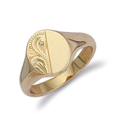 9ct Gold Solid Oval Engraved Signet Ring