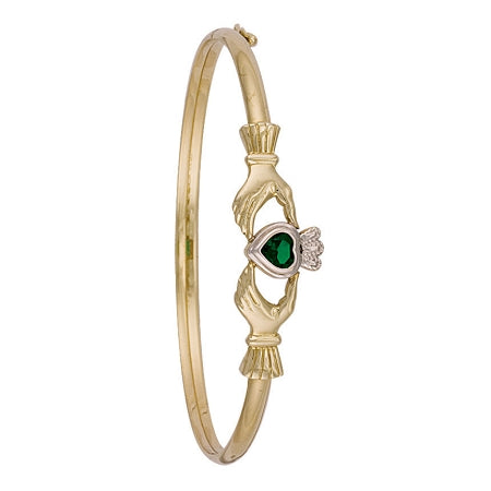 9ct Gold Green Stone Claddagh Bangle