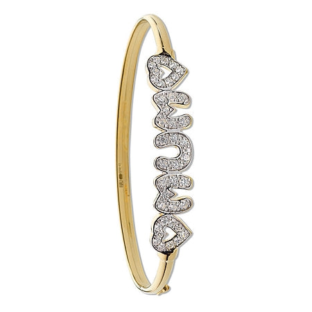 9ct Gold 'MUM' Bangle With Hearts