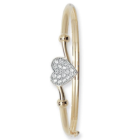 9ct Gold Heart Baby Bangle With Cubic Zircinia's