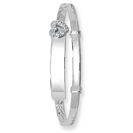 9ct White Gold Expandable Baby Bangle With Heart