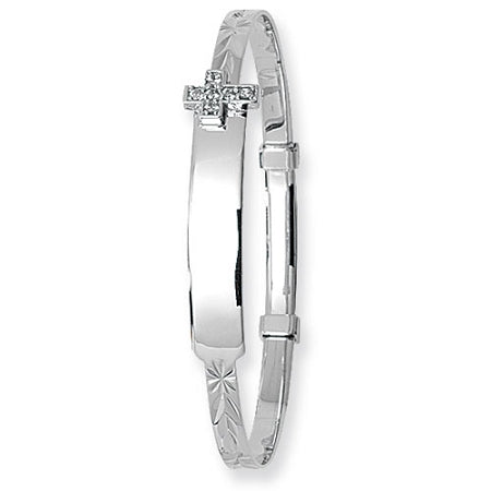 9ct White Gold Expandable Baby Bangle With Cross 