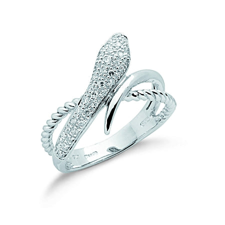 9ct White Gold Genuine Diamond Snake Ring