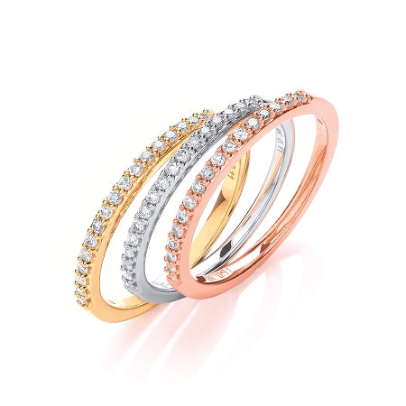 9ct 3 Colour Gold  Triple Diamond Ring Set