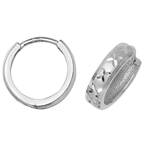 9ct White Gold Hinged Small Hoop Earrings