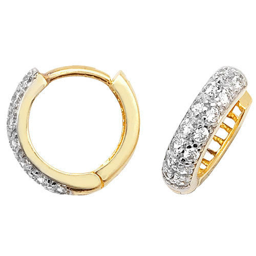 9ct Gold Hinged Cubic Zirconia Hoop Earrings