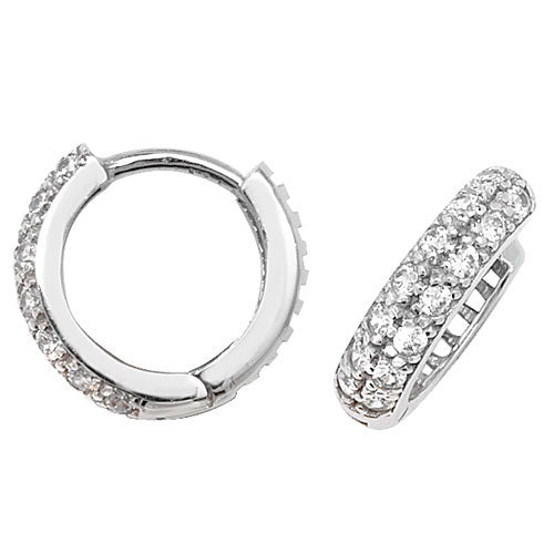 9ct White Gold Hinged Cubic Zirconia Hoop Earrings