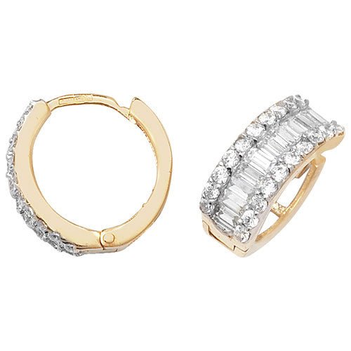 9ct Gold Hinged Cubic Zirconia Hoop Earrings