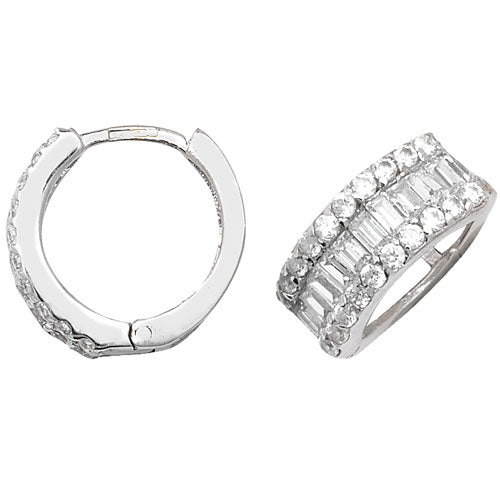 9ct White Gold Hinged Cubic Zirconia Hoop Earrings