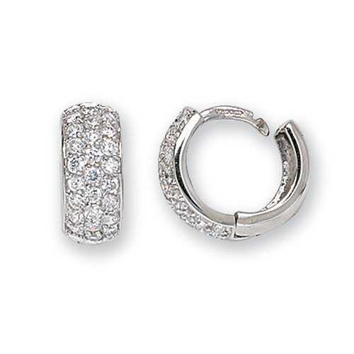 9ct White Gold Hinged Cubic Zirconia Hoop Earrings