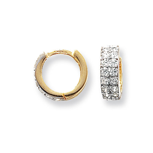 9ct Gold Hinged Cubic Zirconia Hoop Earrings