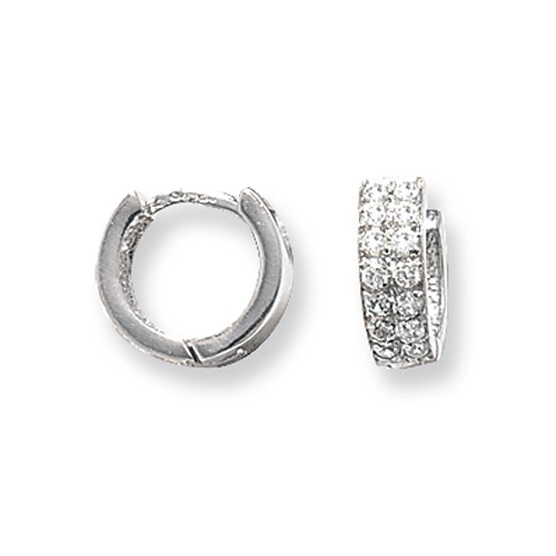 9ct White Gold Hinged Cubic Zirconia Hoop Earrings