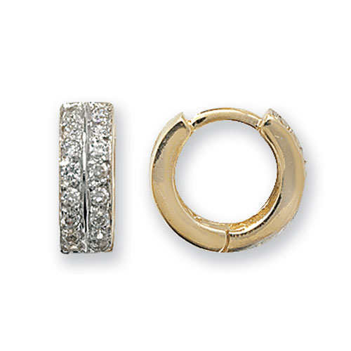 9ct Gold Hinged Cubic Zirconia Hoop Earrings