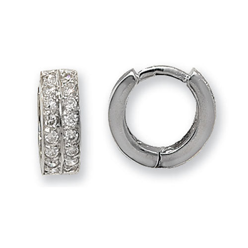 9ct White Gold Hinged Cubic Zirconia Hoop Earrings