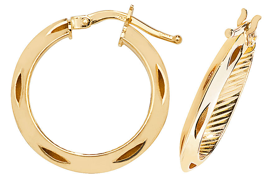 9ct Gold Diamond Cut Hoop Earrings