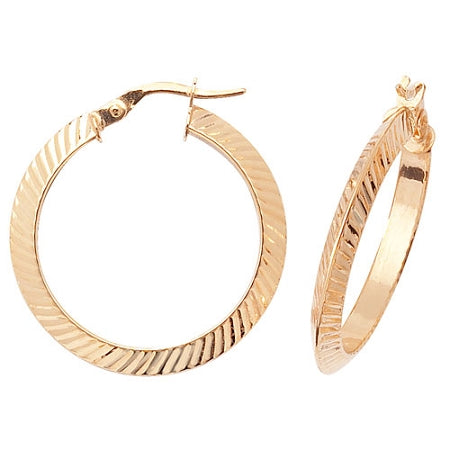 9ct Gold Diamond Cut Hoop Earrings