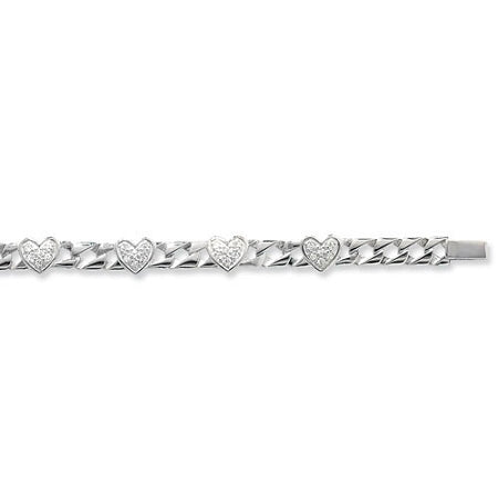 Sterling Silver Ladies Cubic Zirconia Hearts  Bracelet