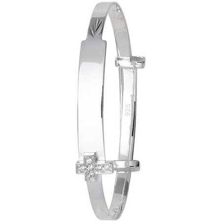 Sterling Silver Expandable CZ Cross Baby Bangle