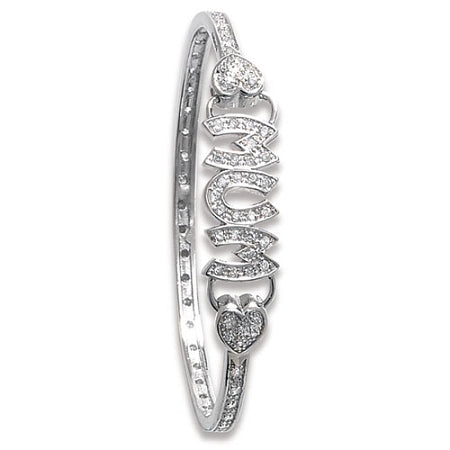 Sterling Silver 'MUM' Bangle With Cubic Zirconia's