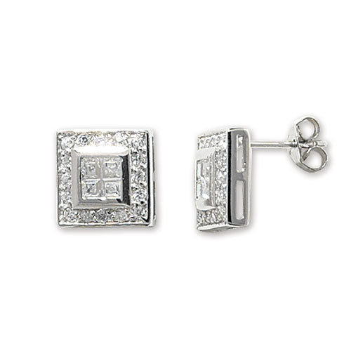 Sterling Silver Square Cubic Zirconia Studs