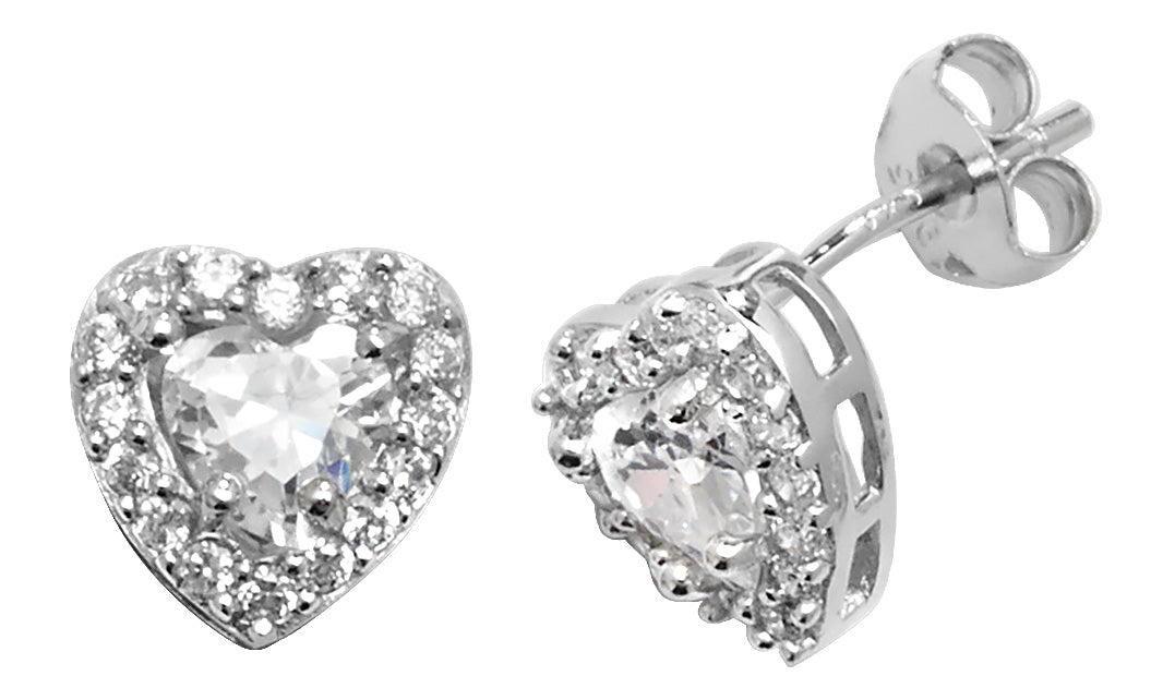 Sterling Silver Heart Cubic Zirconia Studs