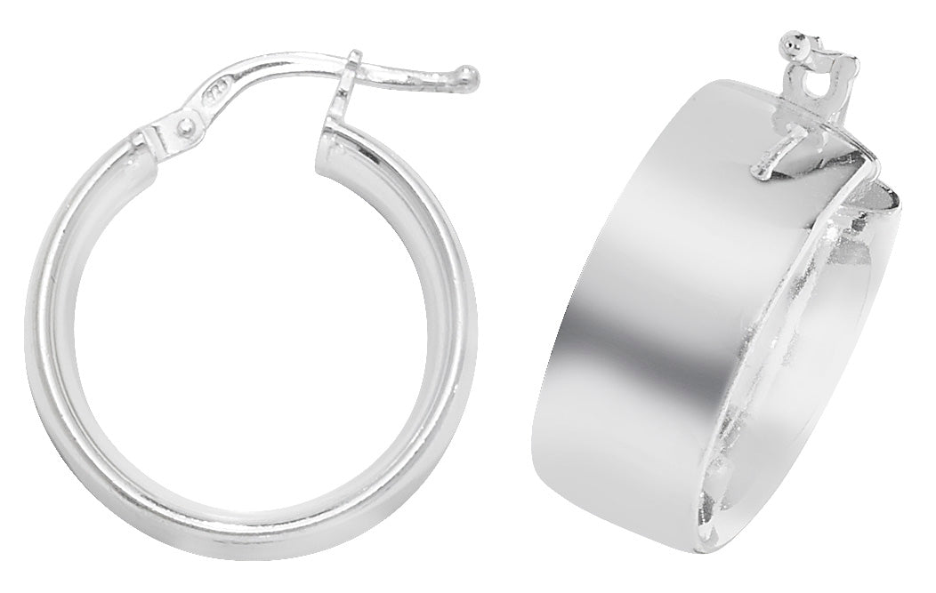 Sterling Silver Flat Wide Plain Hoop Earrings