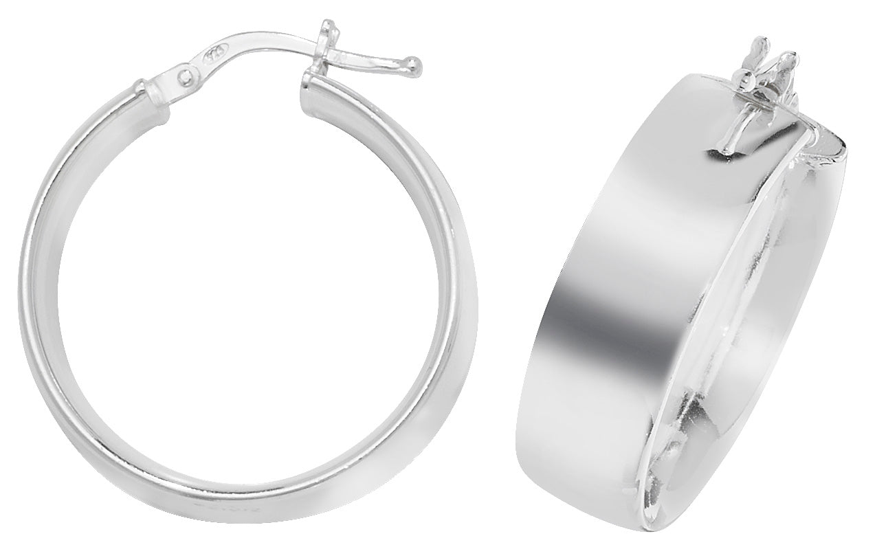 Sterling Silver Flat Wide Plain Hoop Earrings