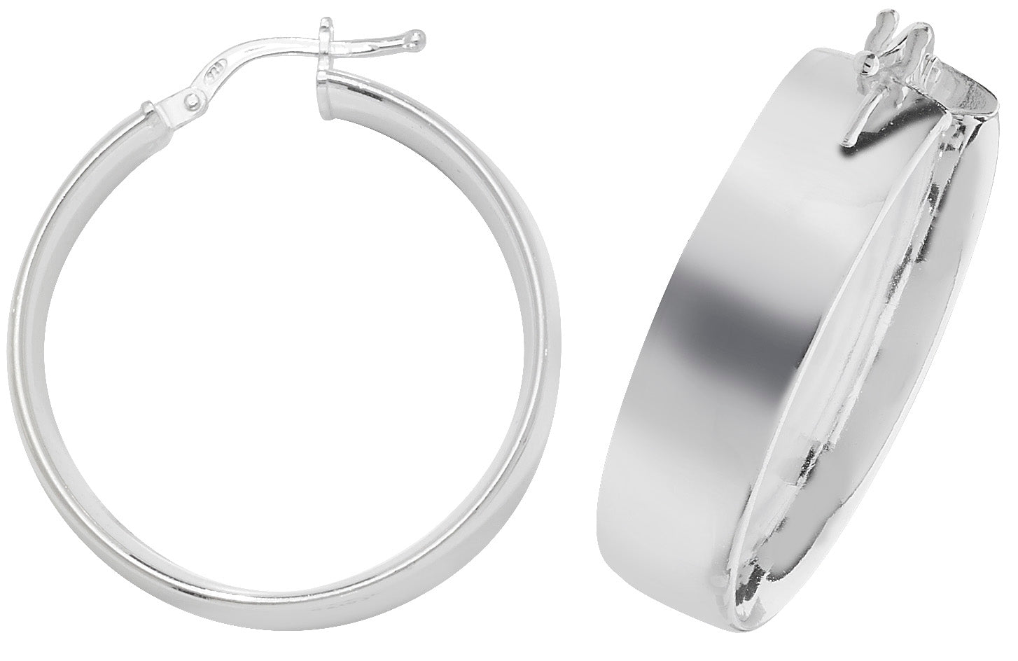 Sterling Silver Flat Wide Plain Hoop Earrings