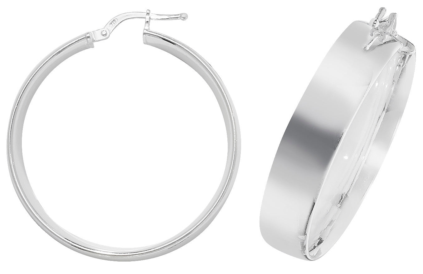 Sterling Silver Flat Wide Plain Hoop Earrings