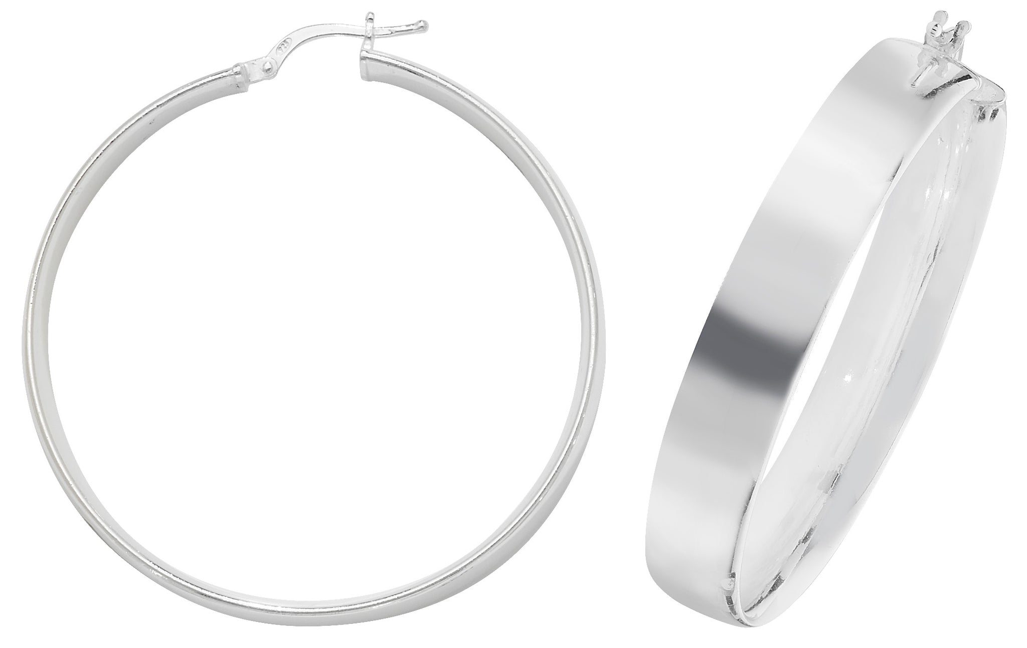 Sterling Silver Flat Wide Plain Hoop Earrings