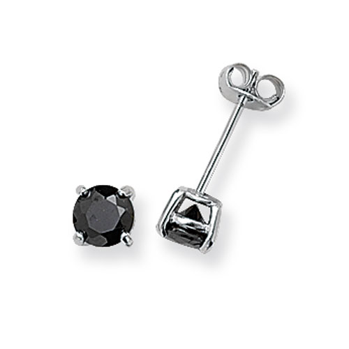 Sterling Silver Black CZ Round Studs