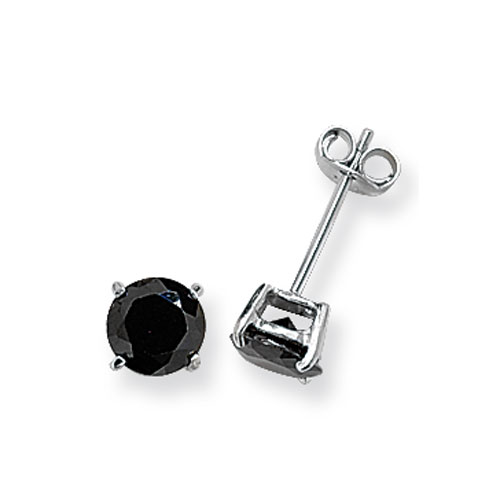 Sterling Silver Black CZ Round Studs