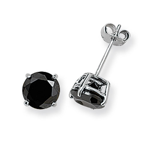 Sterling Silver Black CZ Round Studs