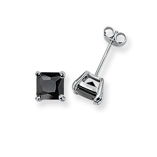 Sterling Silver Black Square  CZ Studs