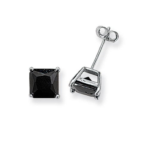 Sterling Silver Black CZ Square Studs