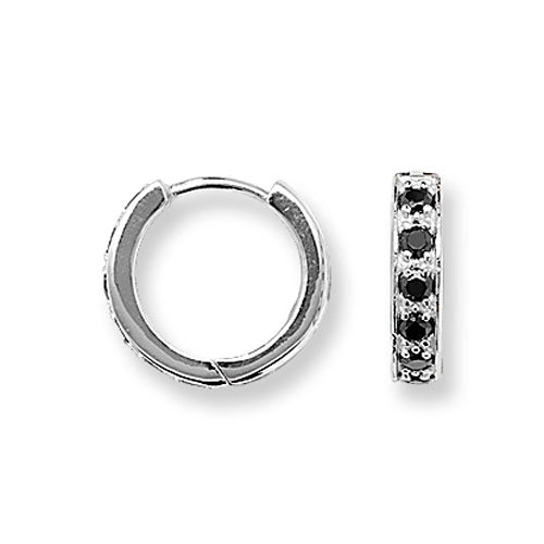 Sterling Silver Small Black CZ Hoop Earrings