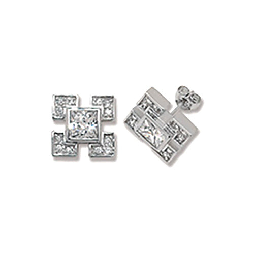 Sterling Silver Square Cubic Zirconia Studs