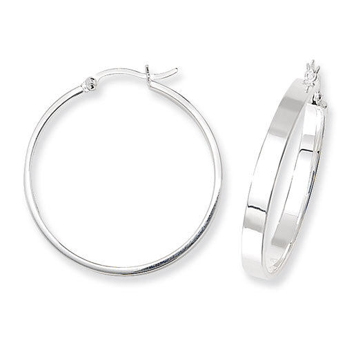 Sterling Silver Flat Plain Hoop Earrings