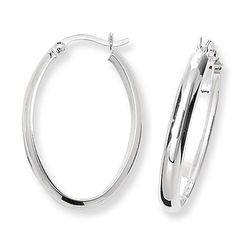 Sterling Silver  Plain D-Shape Oval Earrings