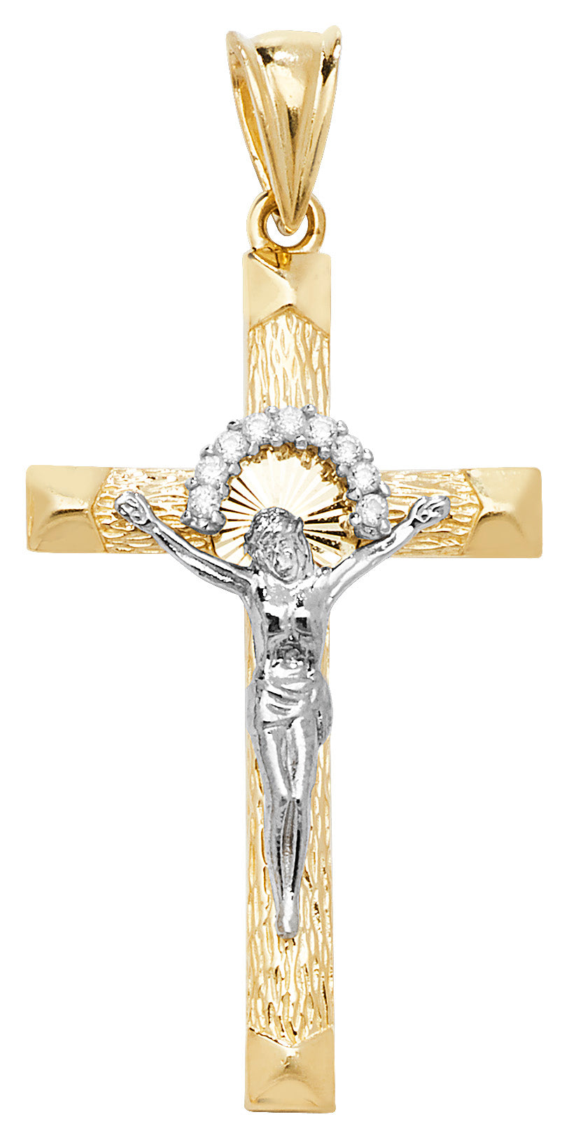 9ct White/Yellow Gold Crucifix With Cubic Zirconias  