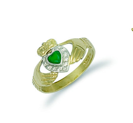 9ct Gold Ladies Agate Claddagh Ring