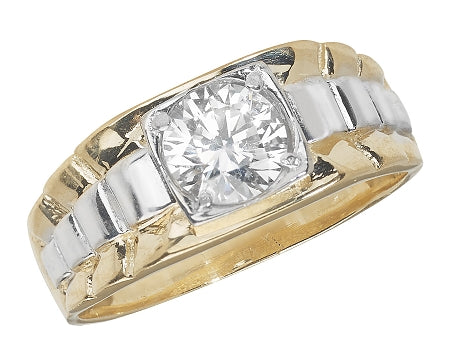 9ct White/Yellow Gold Men's  Cubic Zirconia Ring