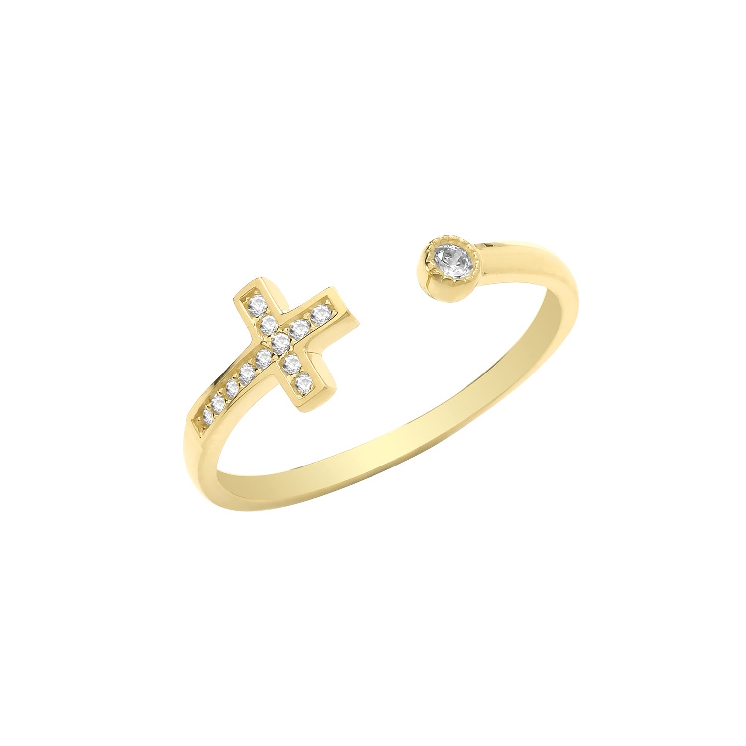 9ct Gold CZ Cross Open Ring