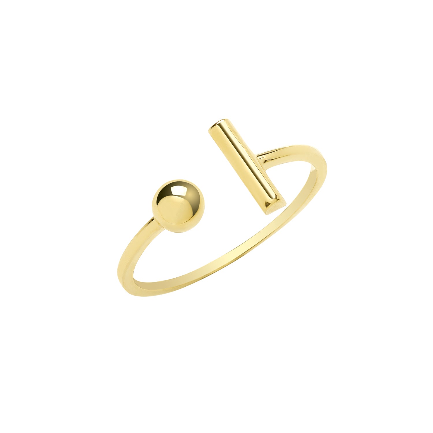 9ct Gold T Bar And Bead Ring