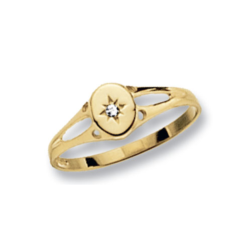 9ct Gold Oval Child's  CZ  Signet Ring 