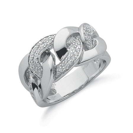 Sterling Silver Gents Cubic Zirconia Curb Ring