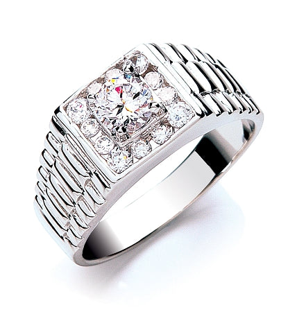 Sterling Silver Gents Cubic Zirconia Ring